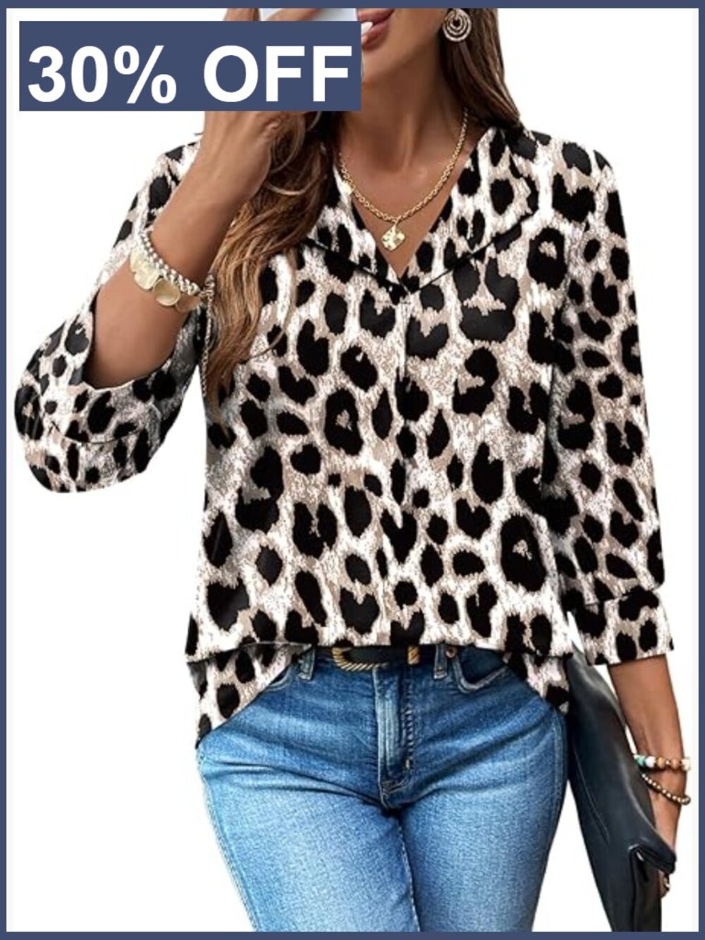 3/4 Sleeve Blouse V-Neck Business Casual Top